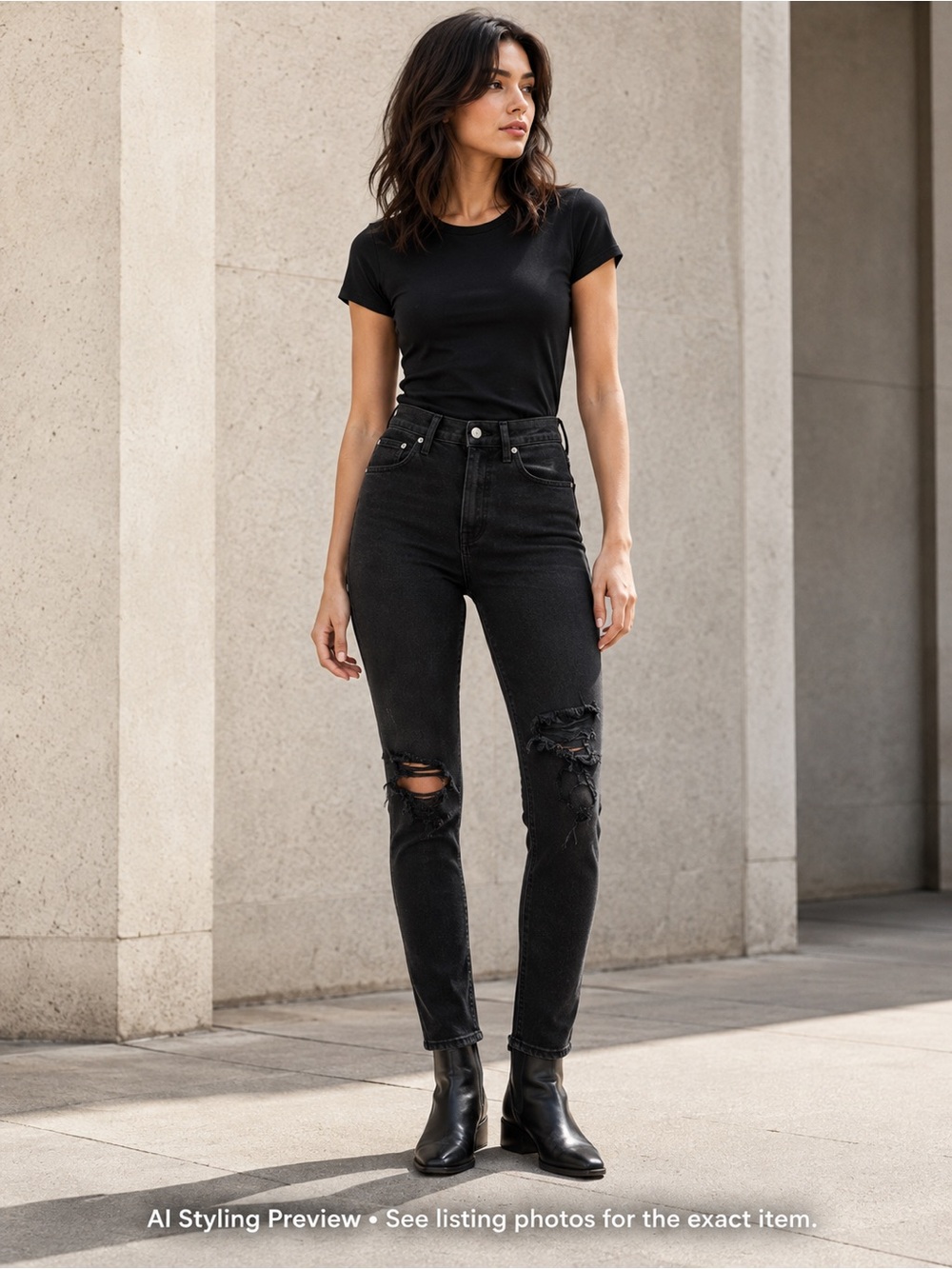 AGOLDE 24 Black High Rise Distressed Skinny Jeans Button Fly Stretch